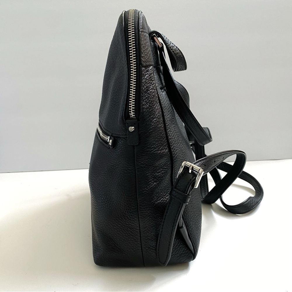 SILVER HARDWARE MICHAEL KORS BLACK RHEA SLIM PEBBLED LEATHER BACKPACK PURSE - Picture 4 of 9
